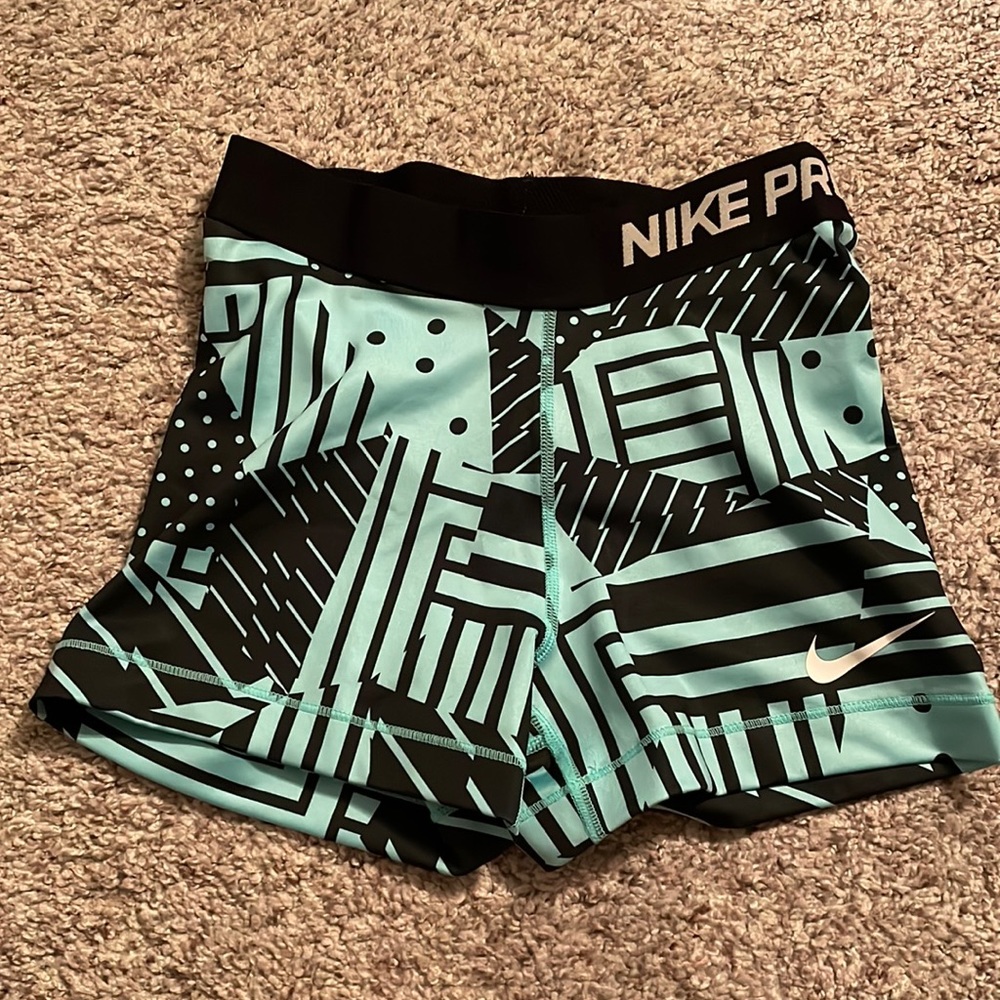 Nike Pro Teal Patterned Shorts - Small
